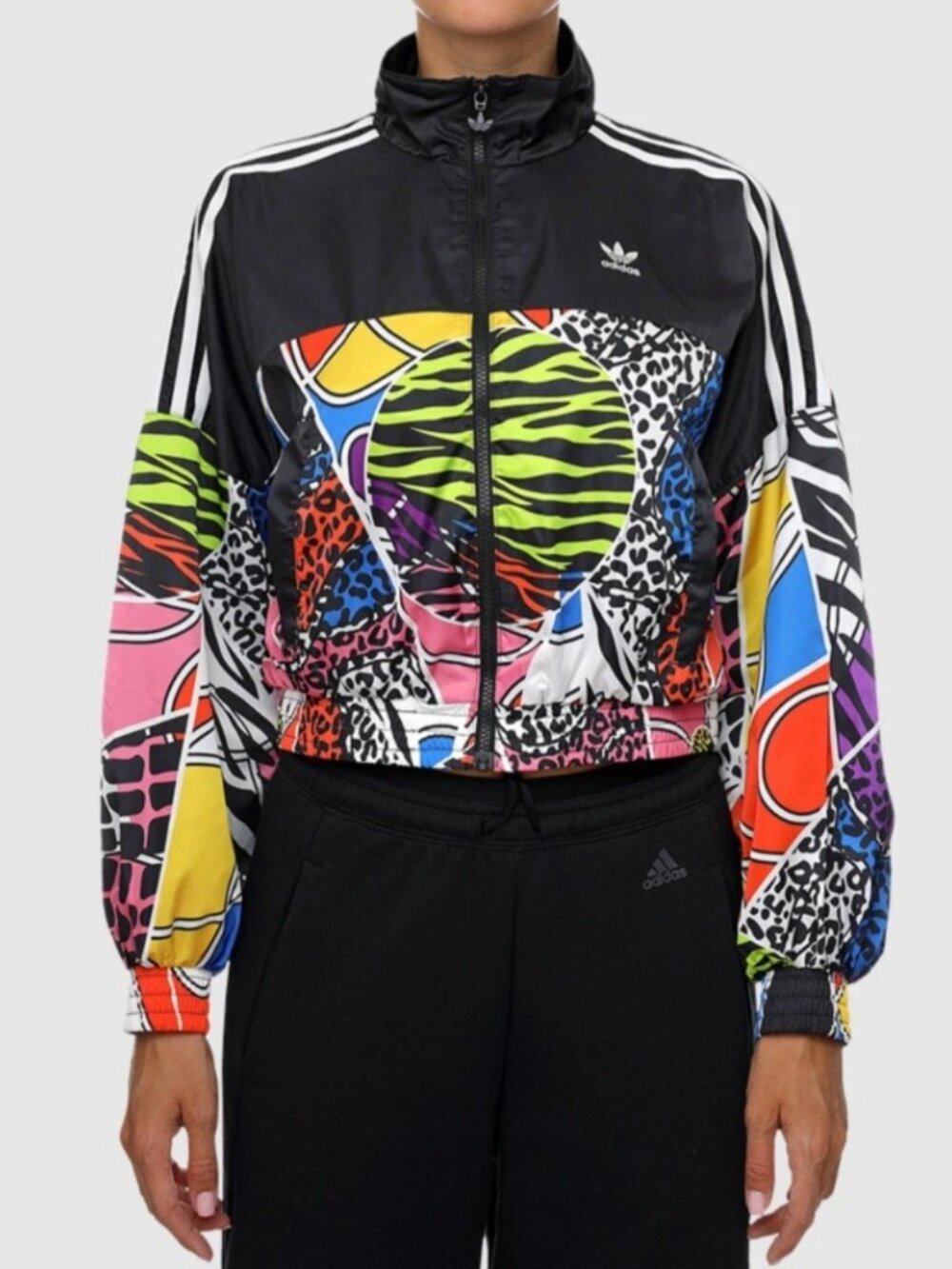Adidas x Rich Mnisi Womens L Multicolor Animal Print Cropped Track Jacket NWT